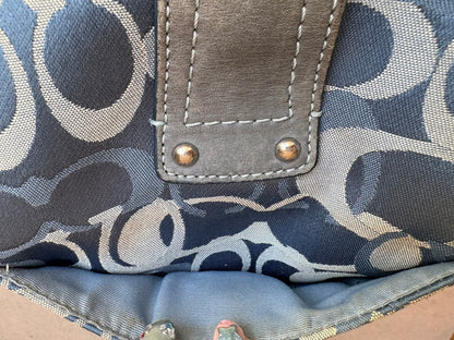 Coach Blue Suede and Canvas Optic Monogram Shoulder Bag
