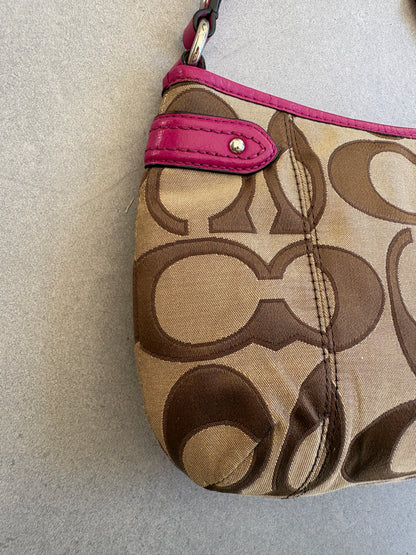 Coach Poppy Beige and Pink Monogram Shoulder Bag