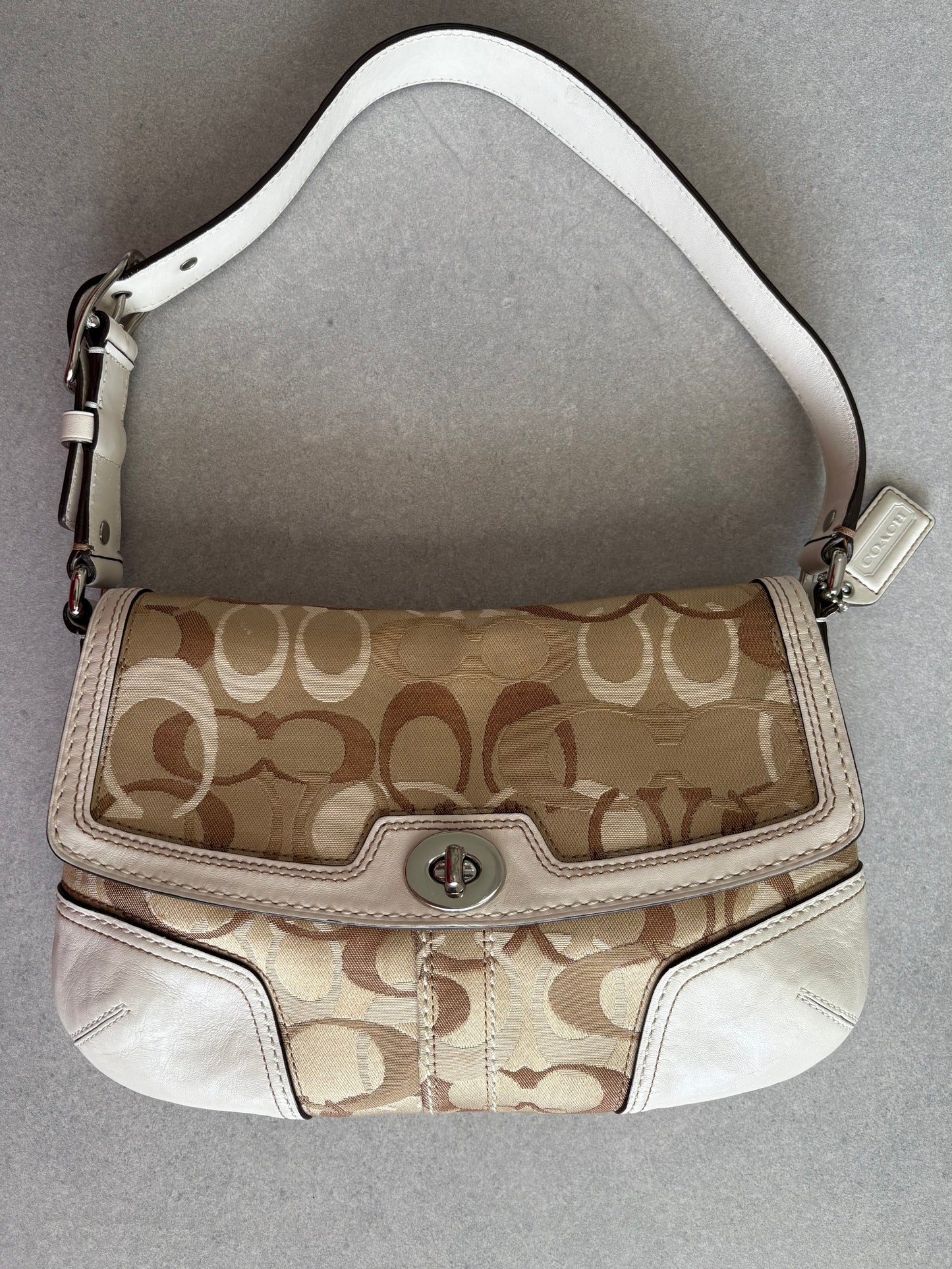 Coach Brown and Cream Optic Turnkey Shoulder Bag