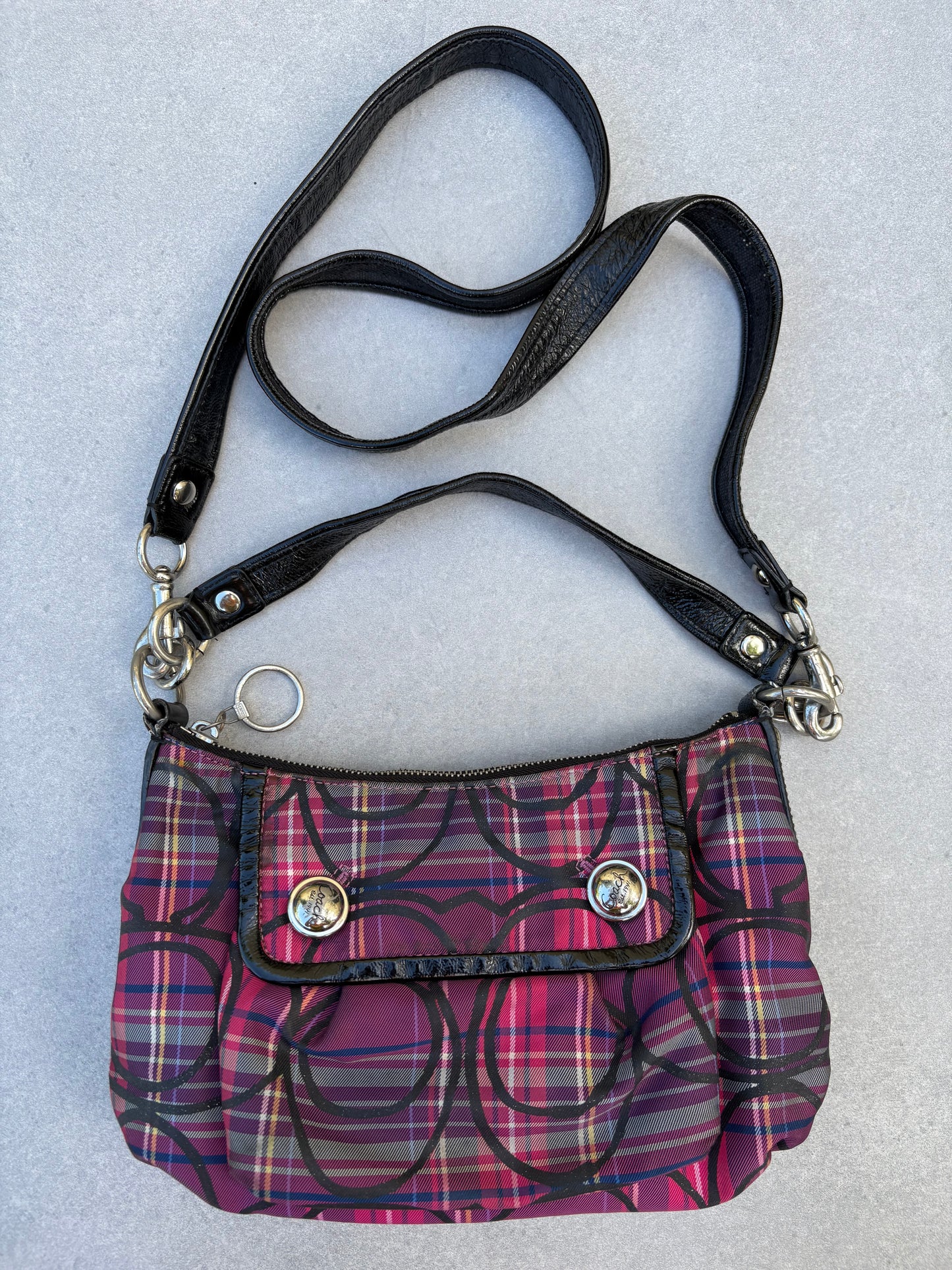 Coach Poppy Berry Tartan Plaid Shoulder Bag Two Way