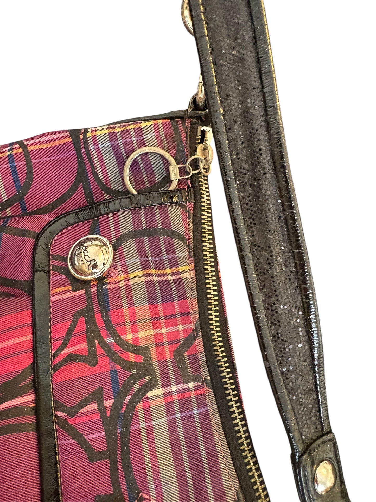 Coach Poppy Berry Tartan Plaid Shoulder Bag Two Way