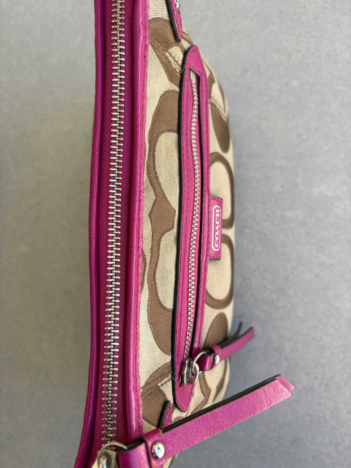 Coach Poppy Beige and Pink Monogram Shoulder Bag