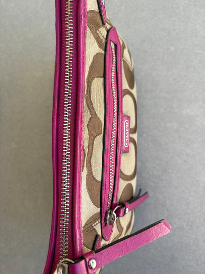 Coach Poppy Beige and Pink Monogram Shoulder Bag