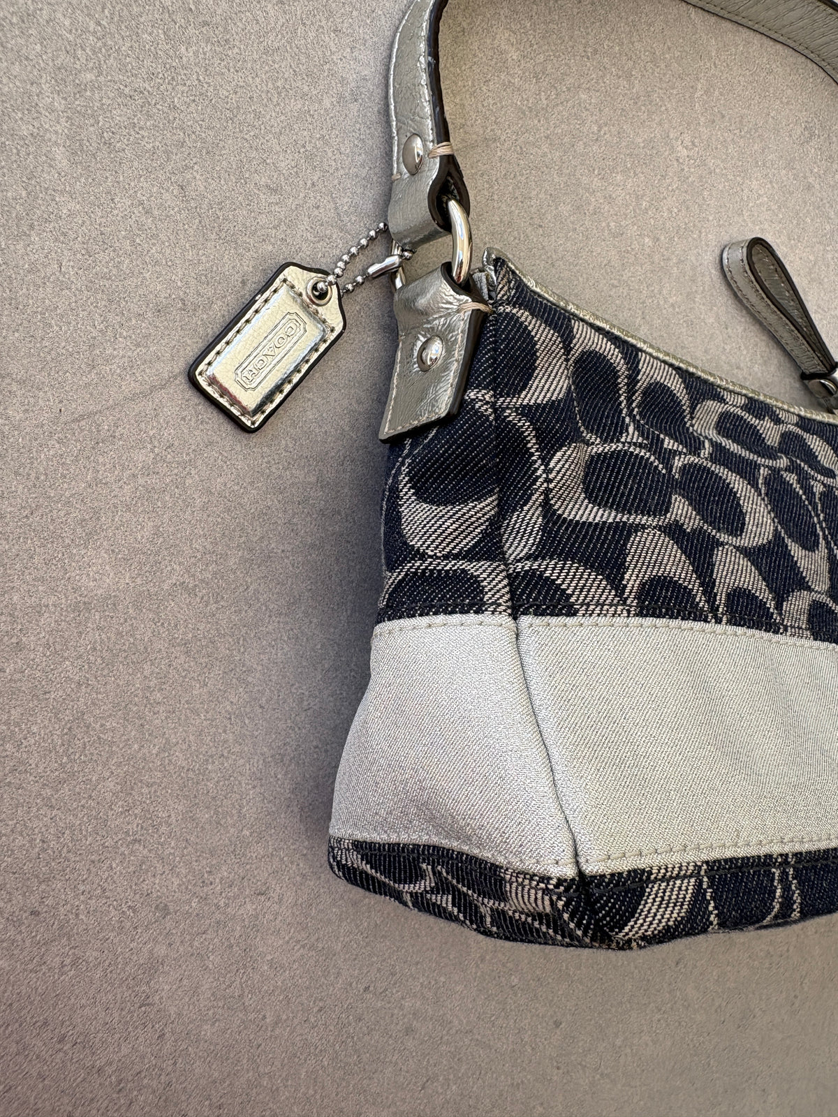 Coach Demi Denim and Silver Pouch