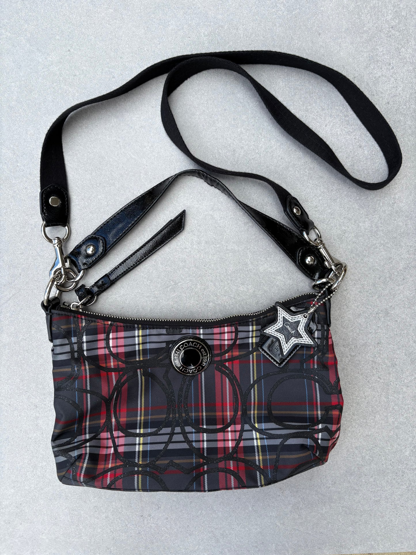 Coach Tartan Two-Way Handbag with Star Charm