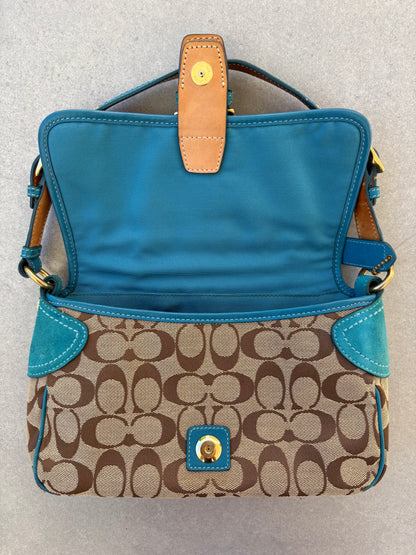 Coach Blue Suede Monogram Shoulder Bag