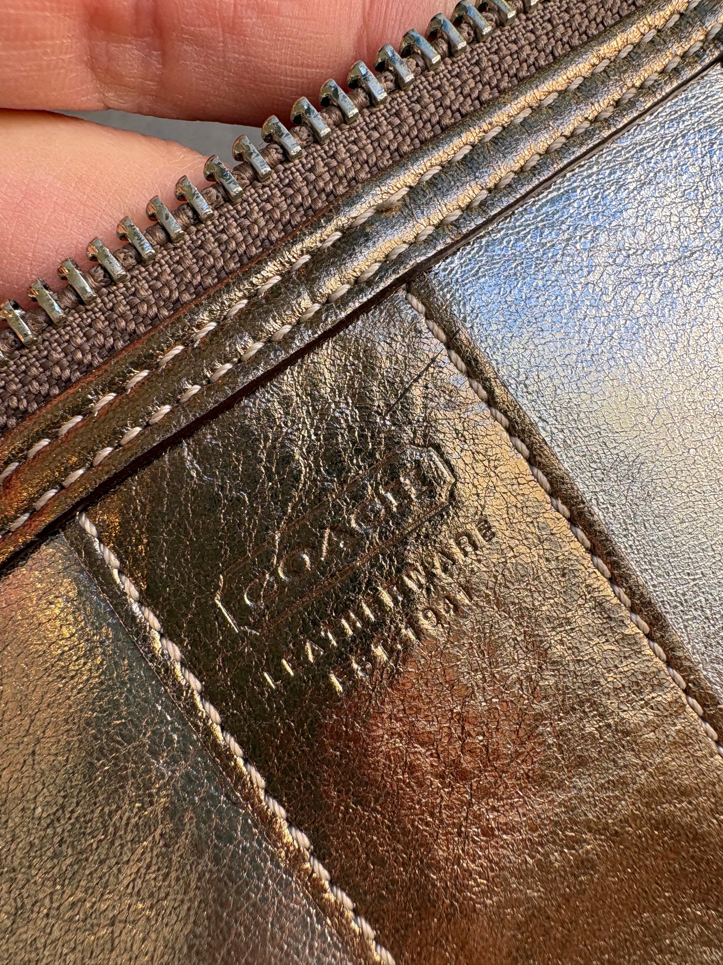 Coach East West Baguette Monogram Gold and Silver Shoulder Bag