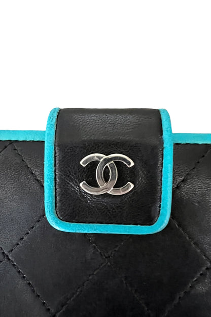Chanel Black/Blue Quilted Lambskin Leather Long Wallet
