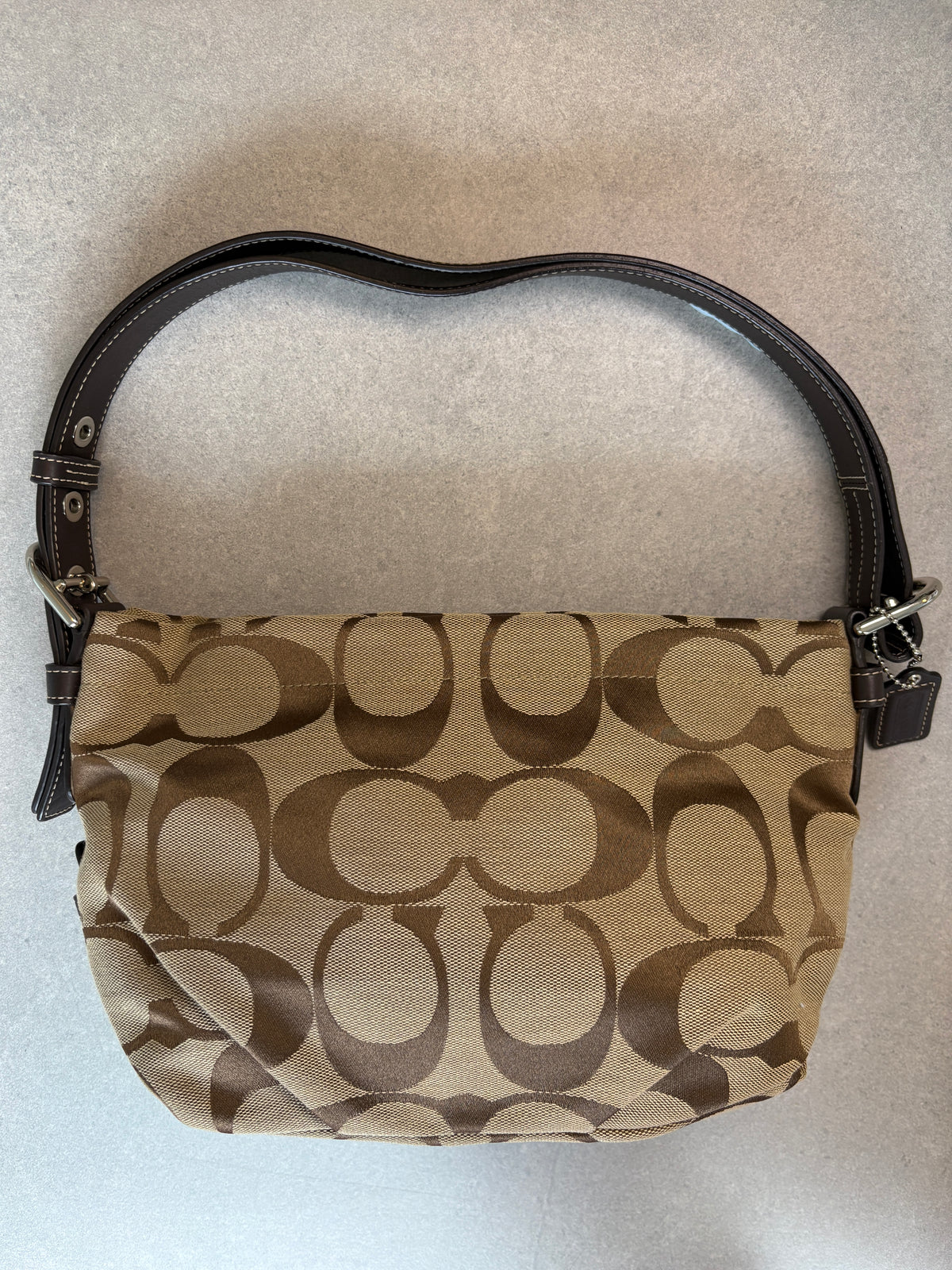 Coach Monogram East West Brown and Beige Shoulder Bag
