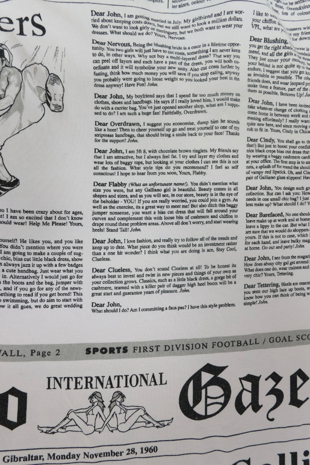 John Galliano Newspaper Top Size