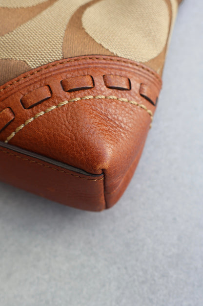 Coach Signature Tan and Brown Shoulder Bag