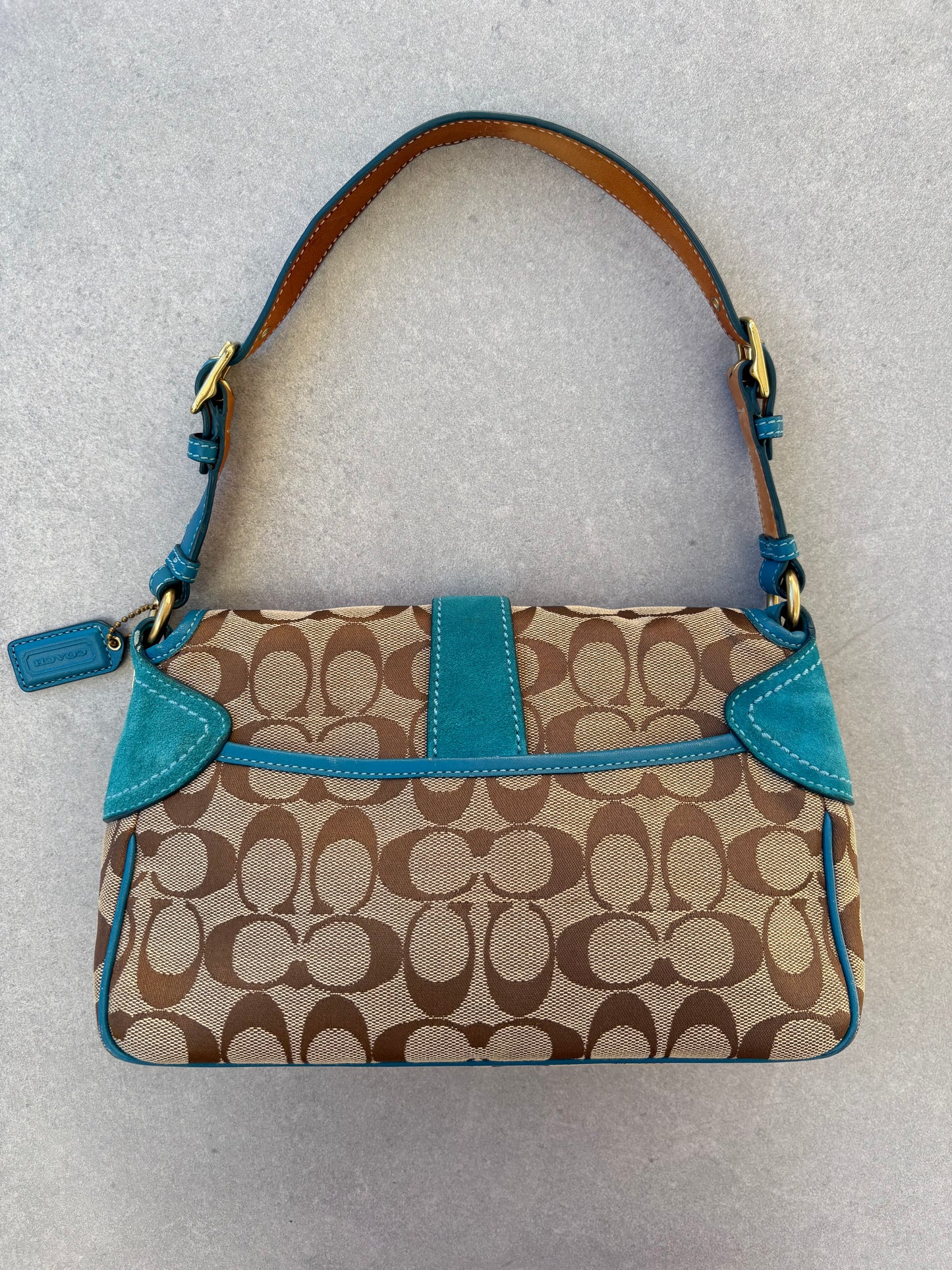 Coach Blue Suede Monogram Shoulder Bag