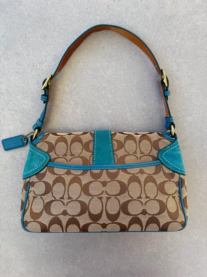 Coach Blue Suede Monogram Shoulder Bag