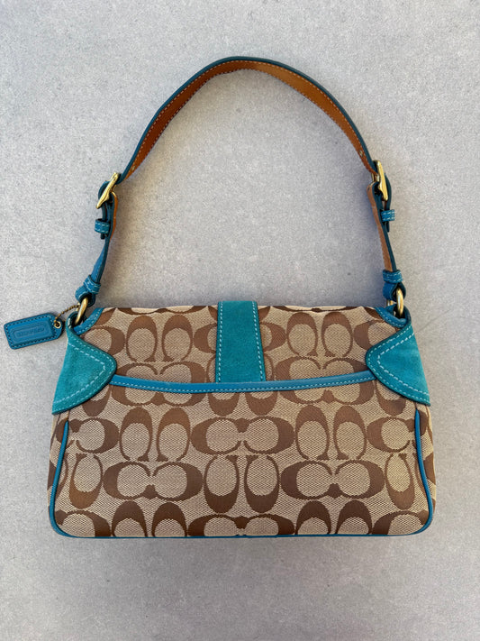 Coach Blue Suede Monogram Shoulder Bag