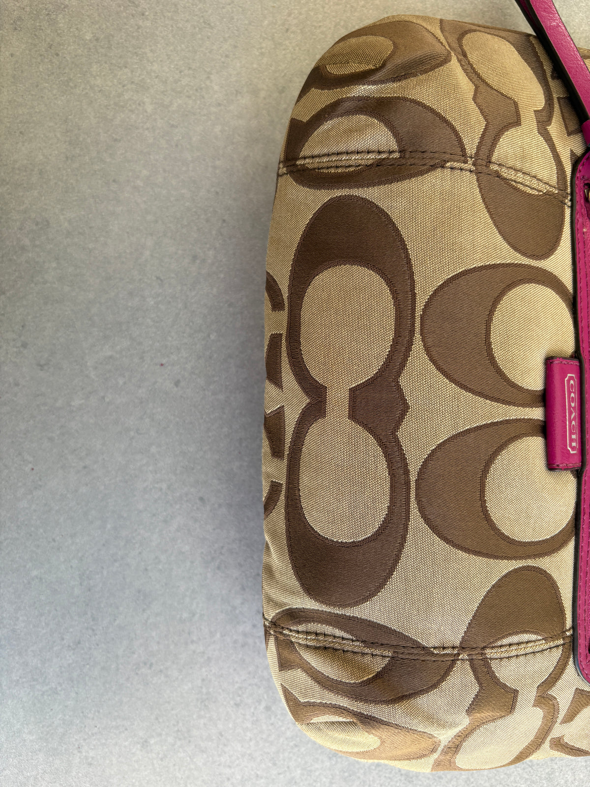 Coach Poppy Beige and Pink Monogram Shoulder Bag