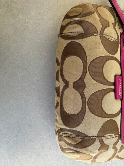 Coach Poppy Beige and Pink Monogram Shoulder Bag