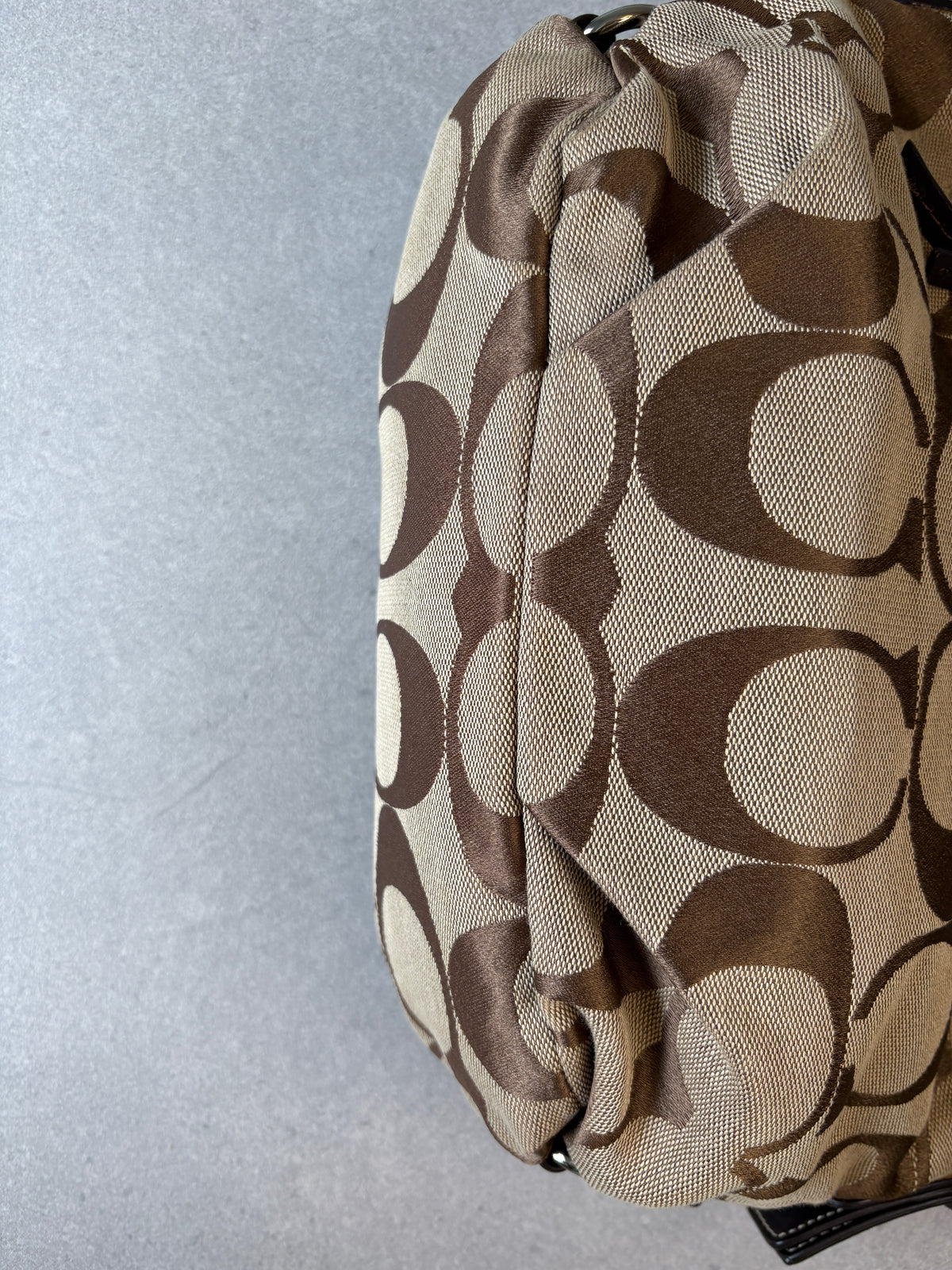 Coach Monogram East West Brown and Beige Shoulder Bag