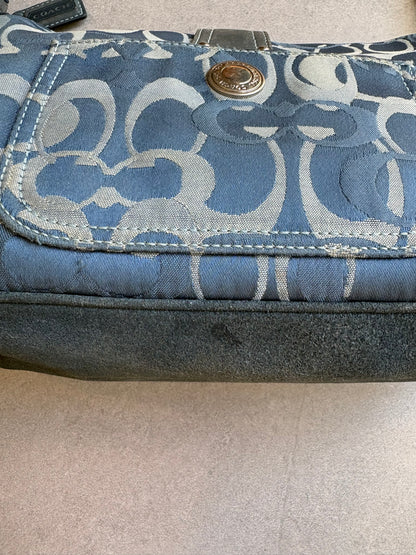 Coach Blue Suede and Canvas Optic Monogram Shoulder Bag