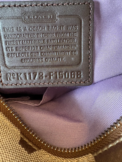 Coach Monogram East West Brown and Beige Shoulder Bag