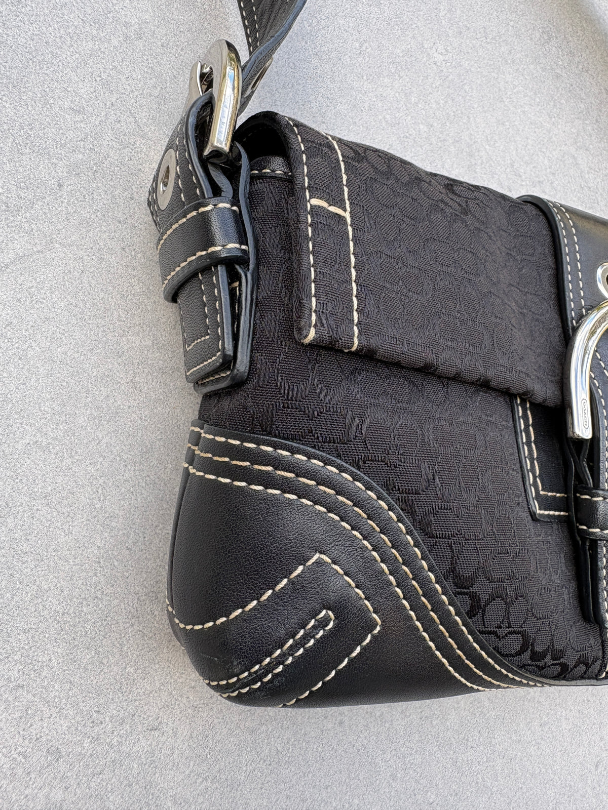 Coach Soho Black Signature Monogram Shoulder Bag