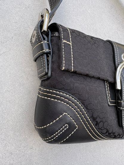 Coach Soho Black Signature Monogram Shoulder Bag