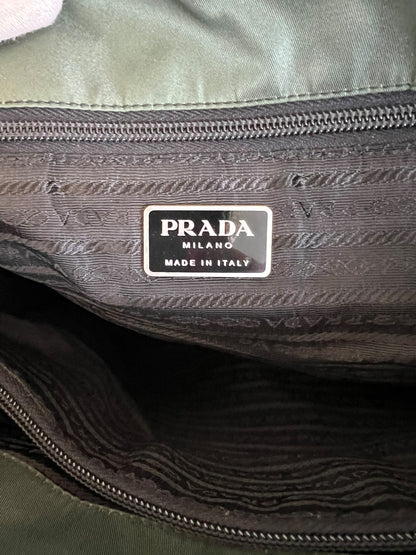 Prada Green Nylon Shoulder Tote Bag