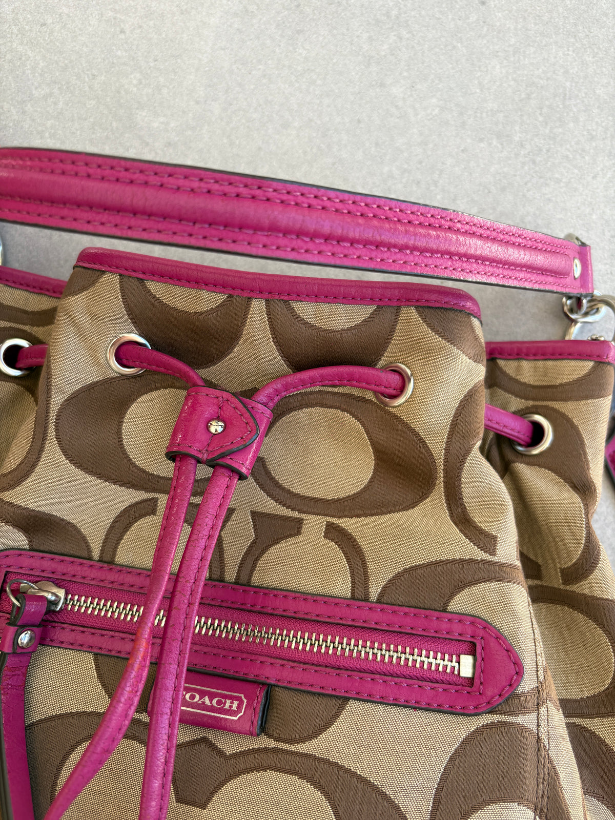 Coach Beige and Pink Monogram Two-way Shoulder Bag
