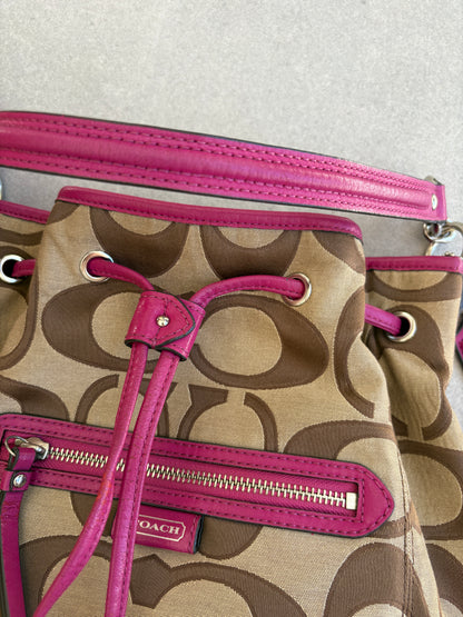 Coach Beige and Pink Monogram Two-way Shoulder Bag