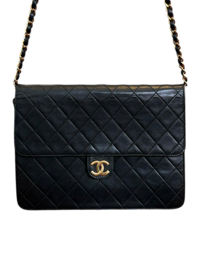 Chanel Classic Vintage Flap Black Lambskin Leather Shoulder Bag