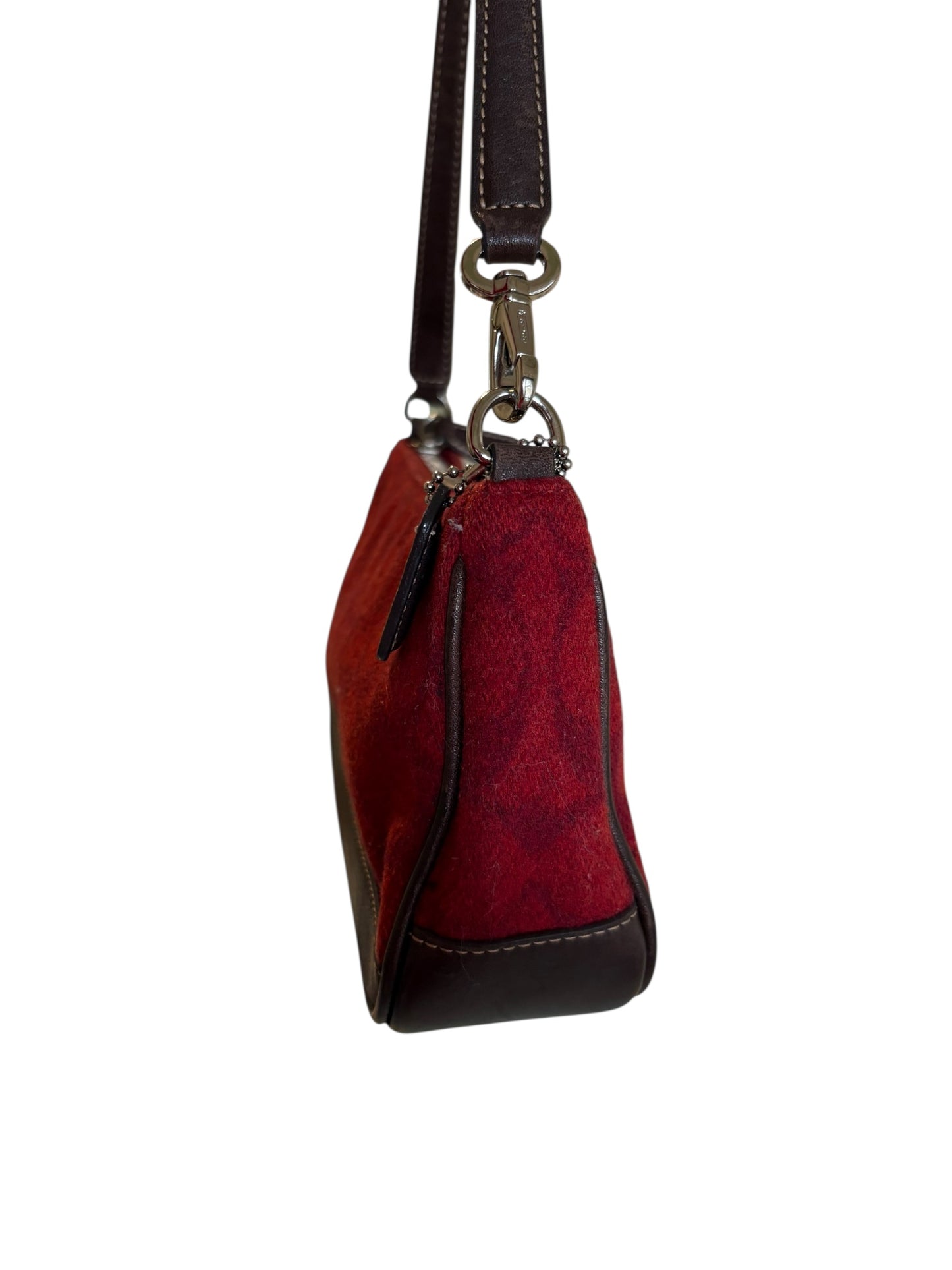 Coach Signature Red Demi Woolen Shoulder Bag