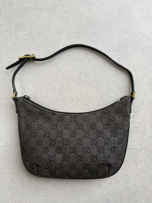 Gucci Black/Grey GG Canvas and Leather Shoulder Bag