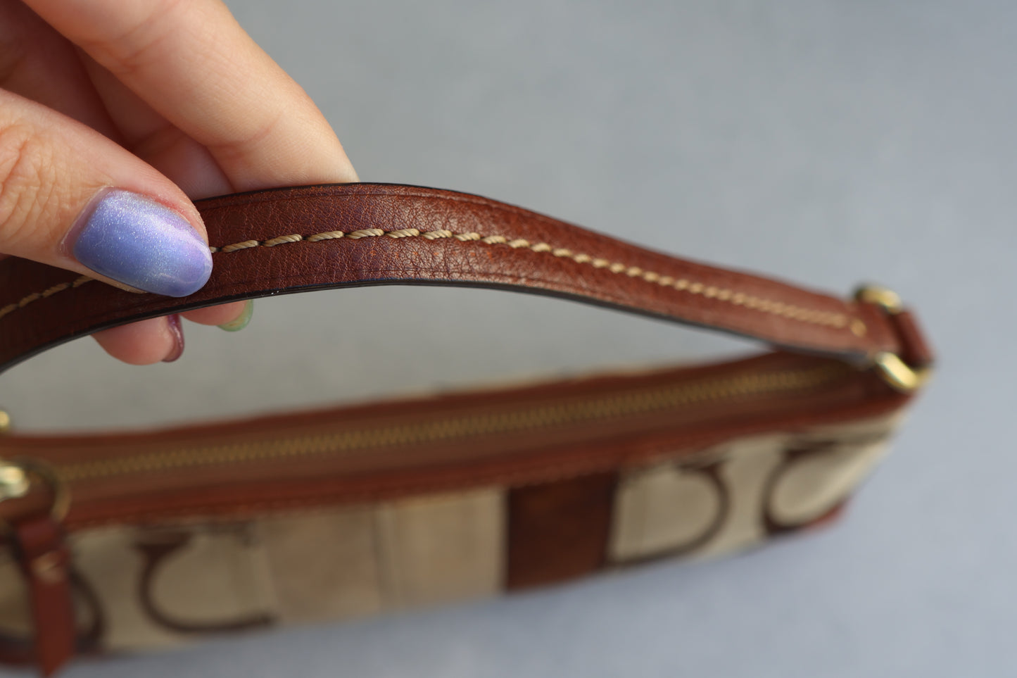 Coach Signature Tan and Brown Shoulder Bag