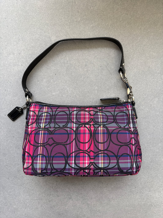 Coach Poppy Tartan Monogram Signature Pouch Pink and Purple