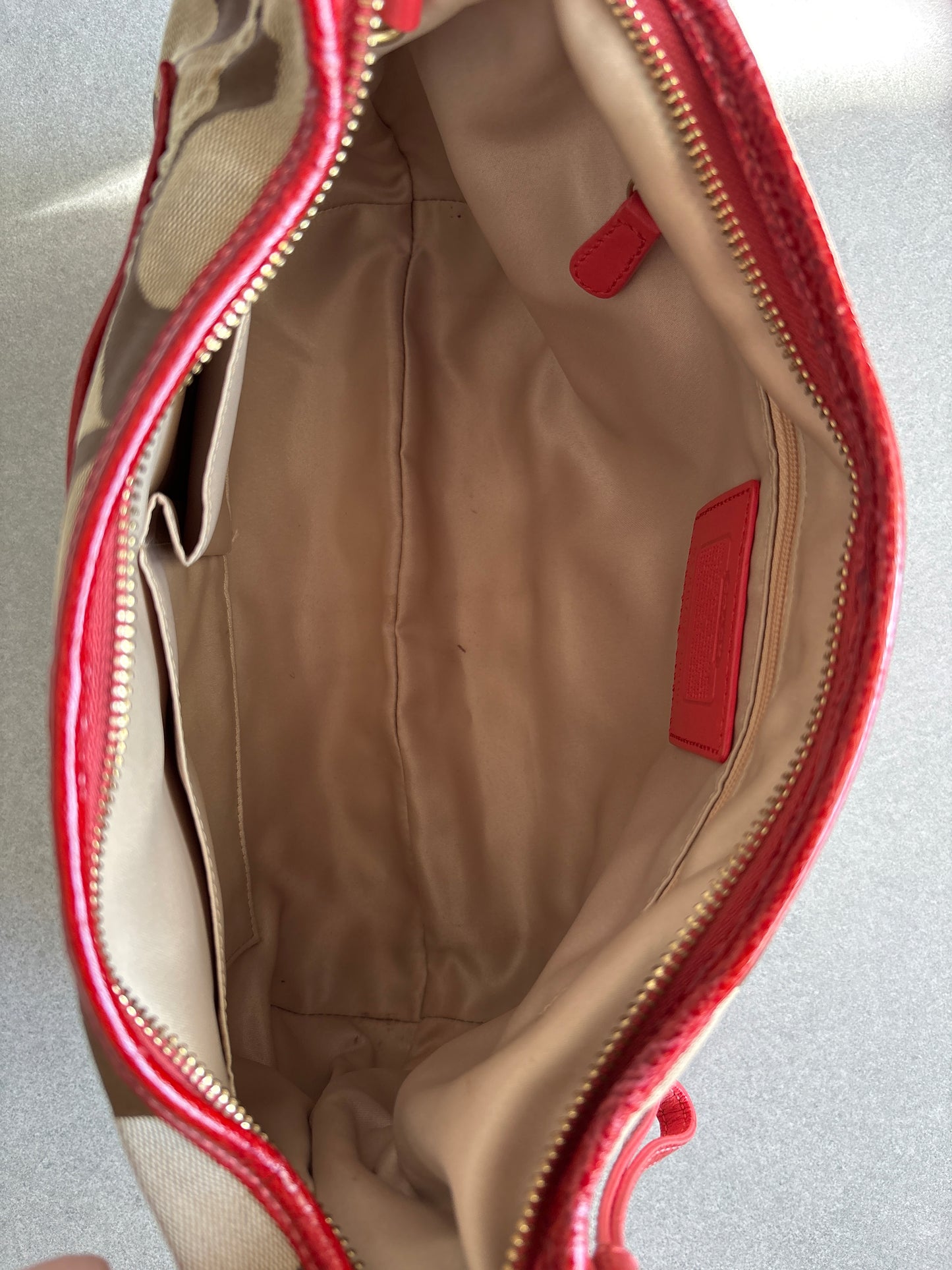 Coach Beige Monogram with Orange Trim Shoulder Bag