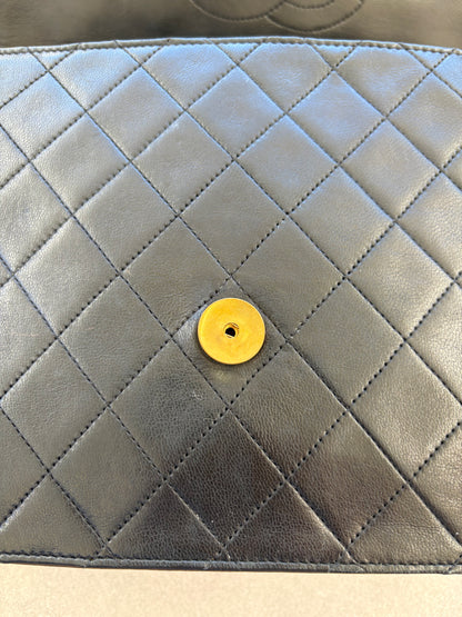 Chanel Classic Vintage Flap Black Lambskin Leather Shoulder Bag