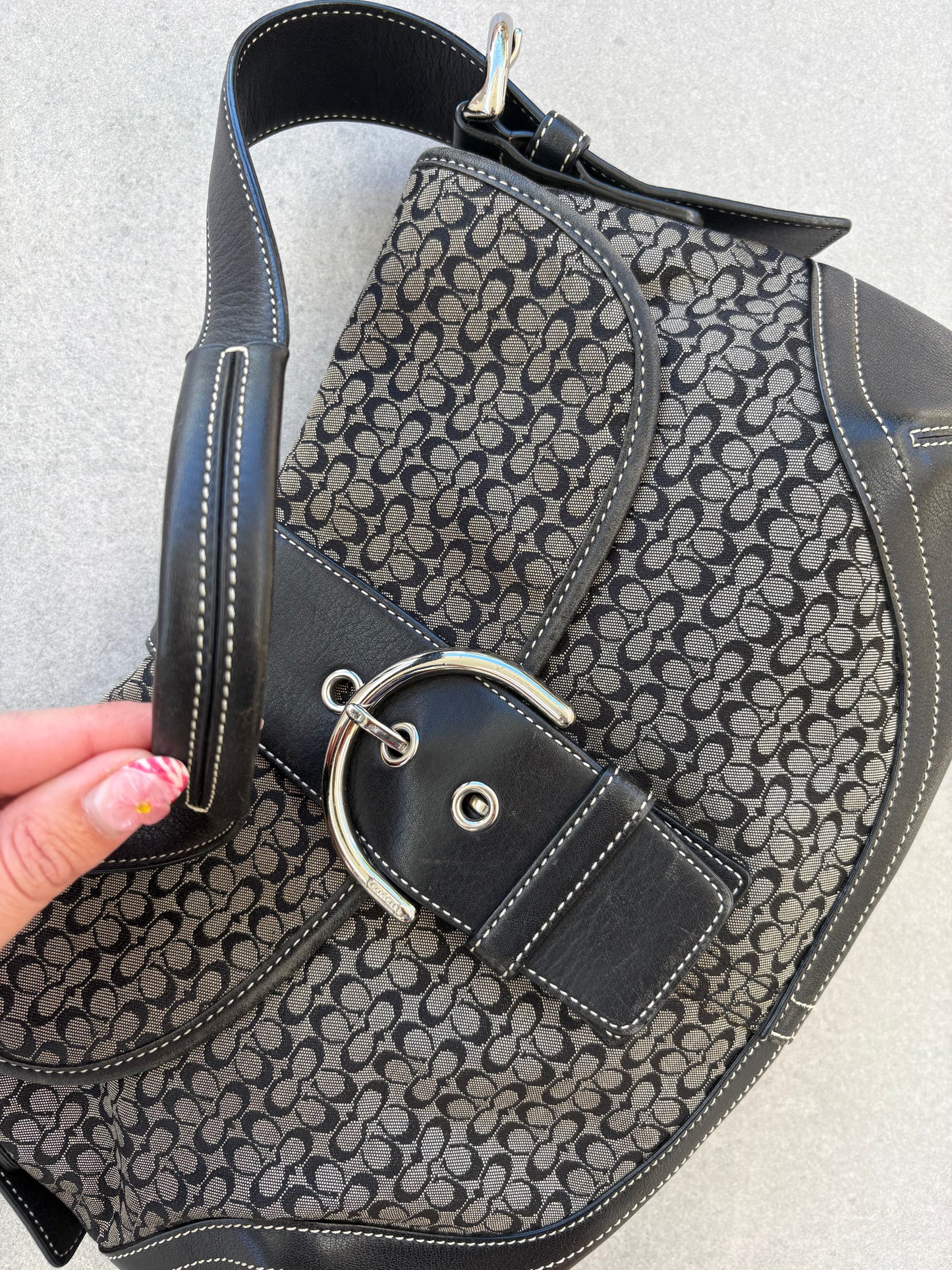 Coach Soho Black and Grey Monogram Shoulder Bag