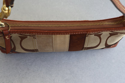 Coach Signature Tan and Brown Shoulder Bag