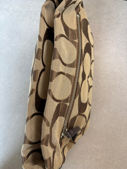 Coach Monogram East West Brown and Beige Shoulder Bag