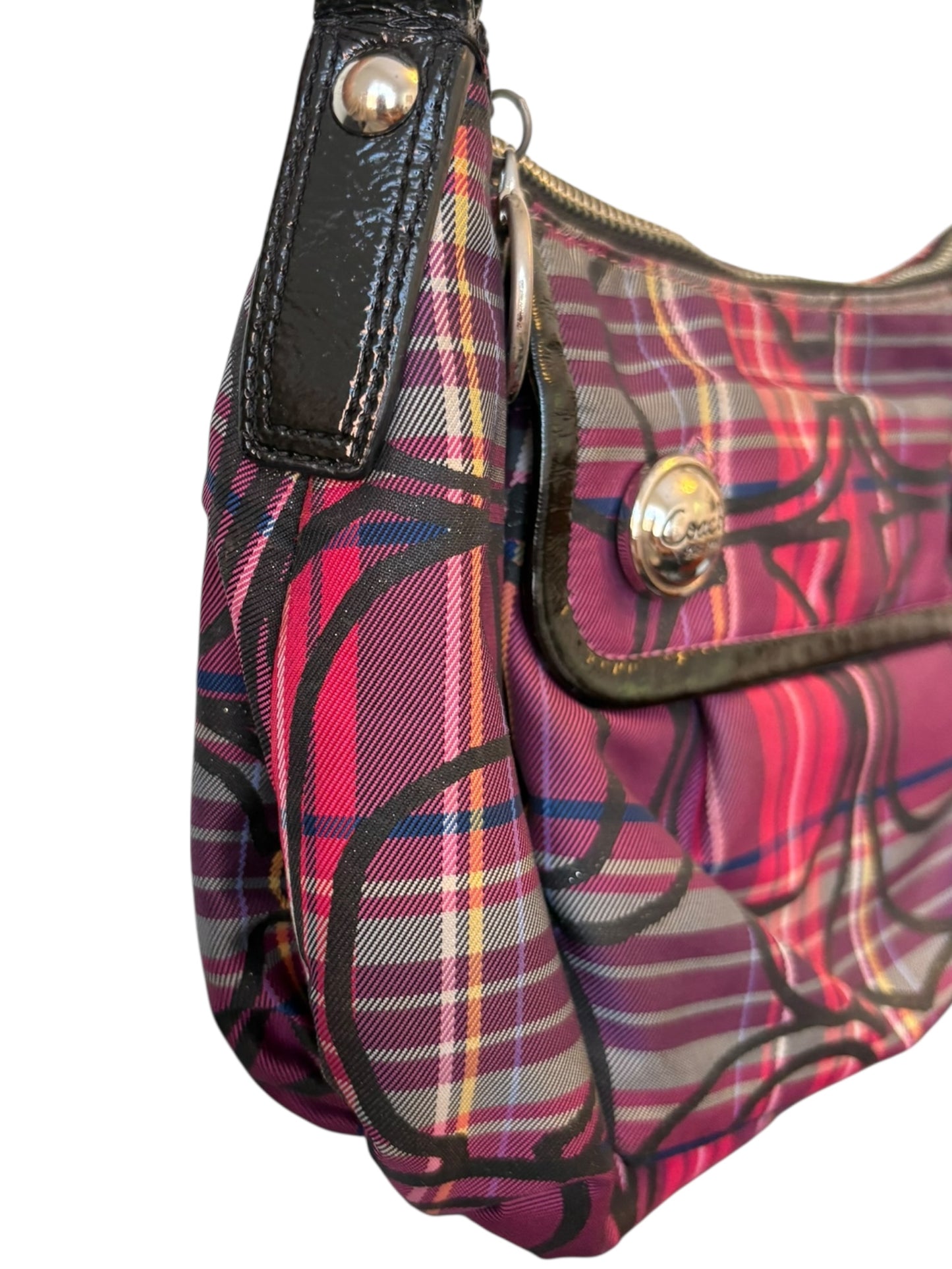 Coach Poppy Berry Tartan Plaid Shoulder Bag Two Way