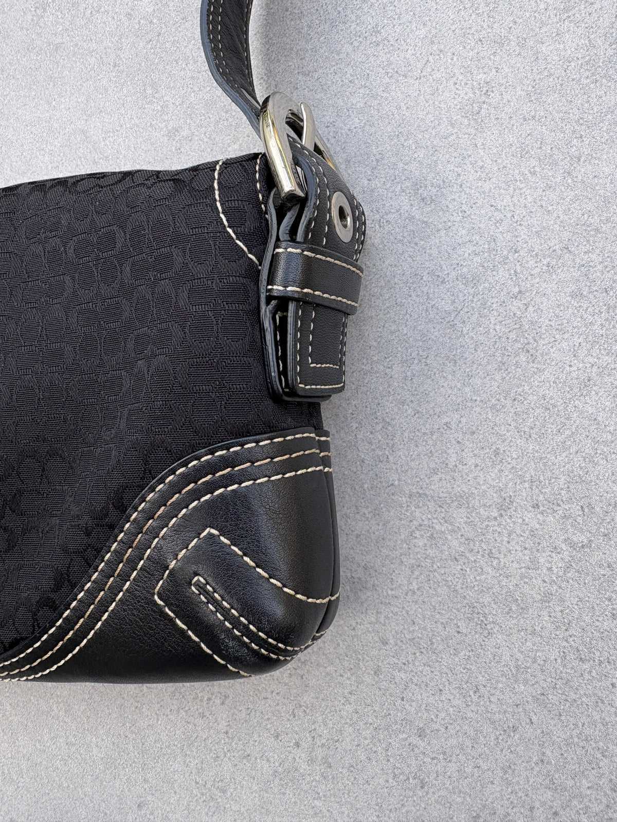 Coach Soho Black Signature Monogram Shoulder Bag