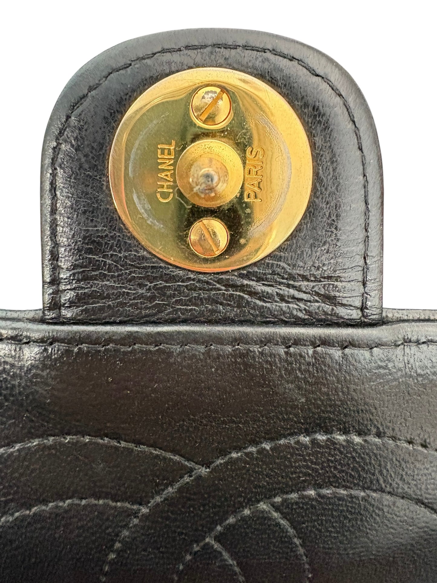 Chanel Classic Vintage Flap Black Lambskin Leather Shoulder Bag