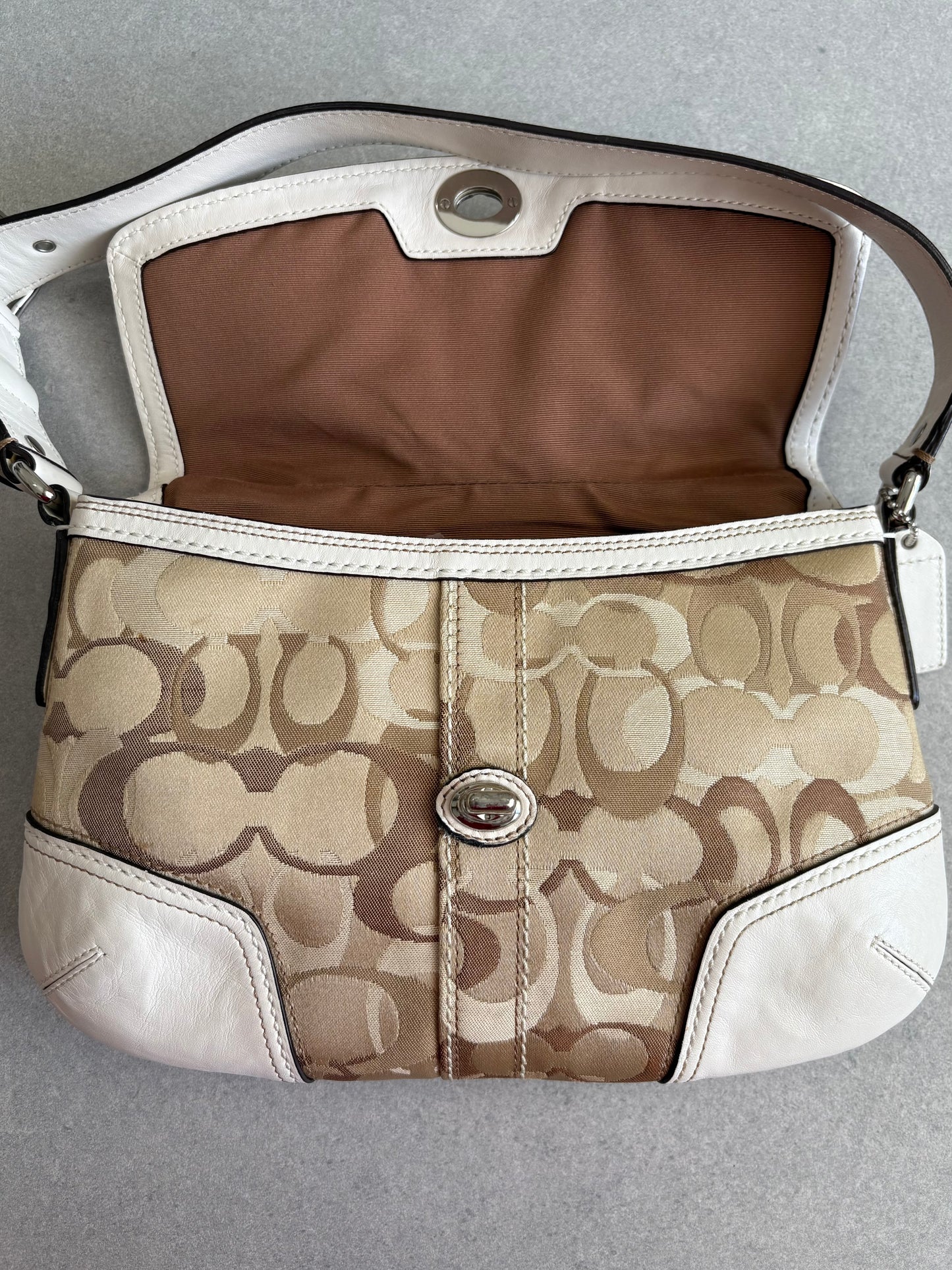 Coach Brown and Cream Optic Turnkey Shoulder Bag