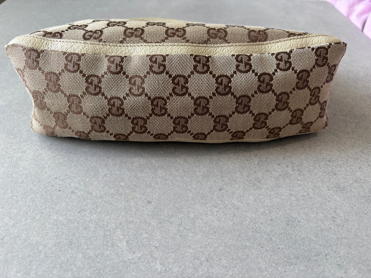 Gucci Abbey Canvas Pochette with White Trim and D-Ring