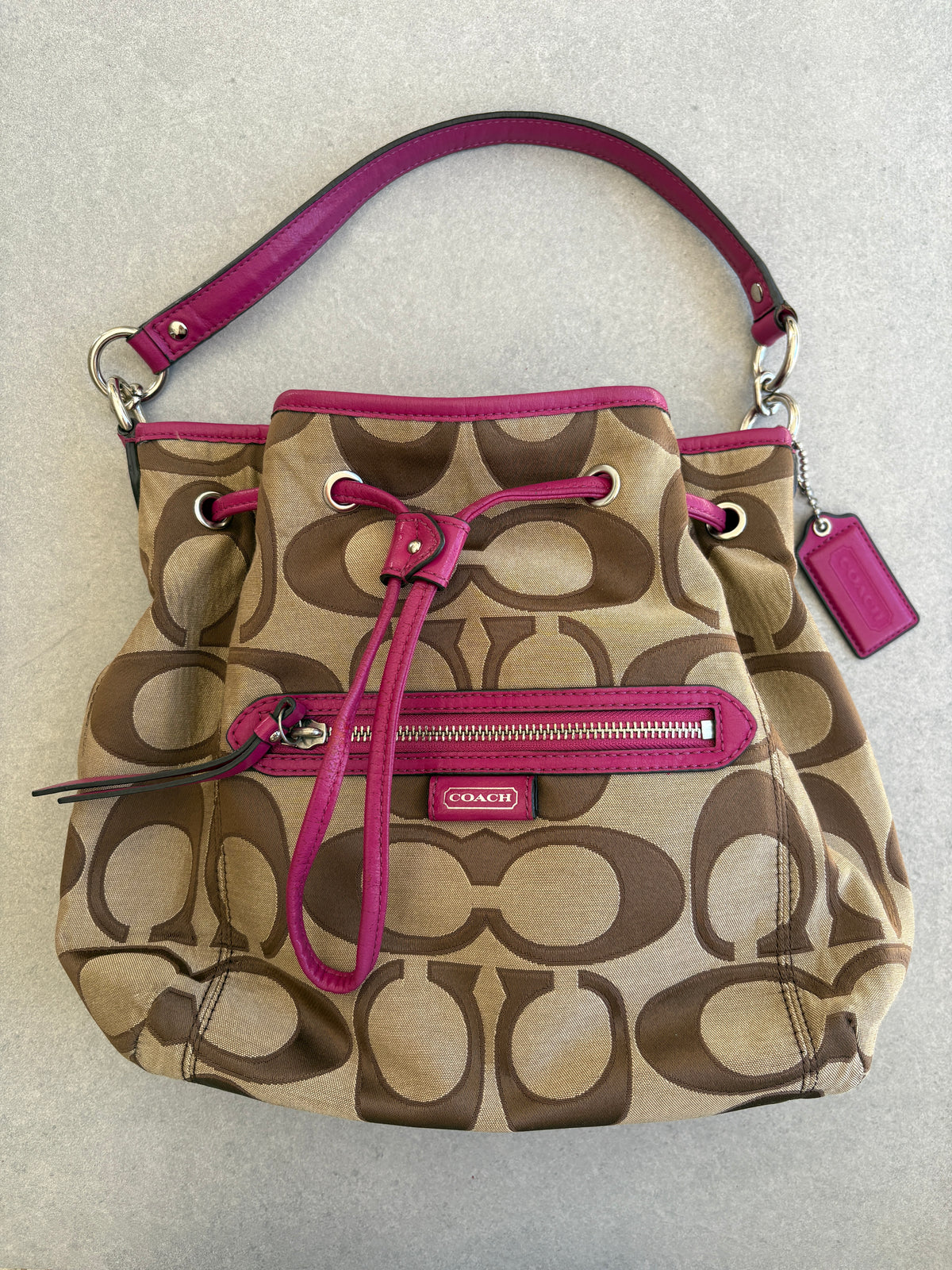 Coach Beige and Pink Monogram Two-way Shoulder Bag