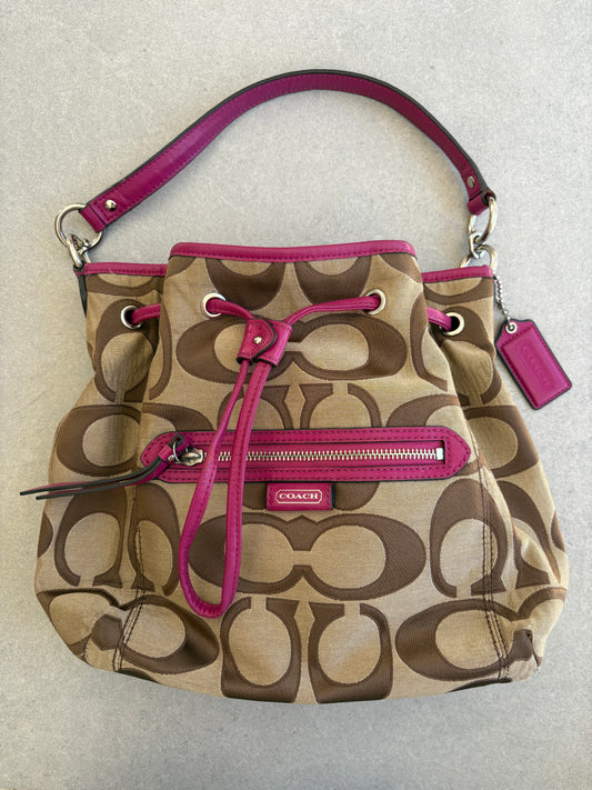 Coach Beige and Pink Monogram Two-way Shoulder Bag