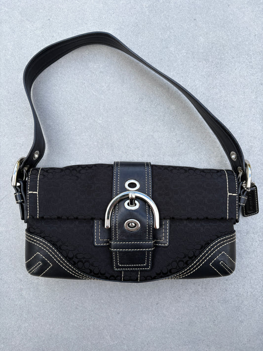 Coach Soho Black Signature Monogram Shoulder Bag