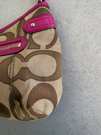 Coach Poppy Beige and Pink Monogram Shoulder Bag
