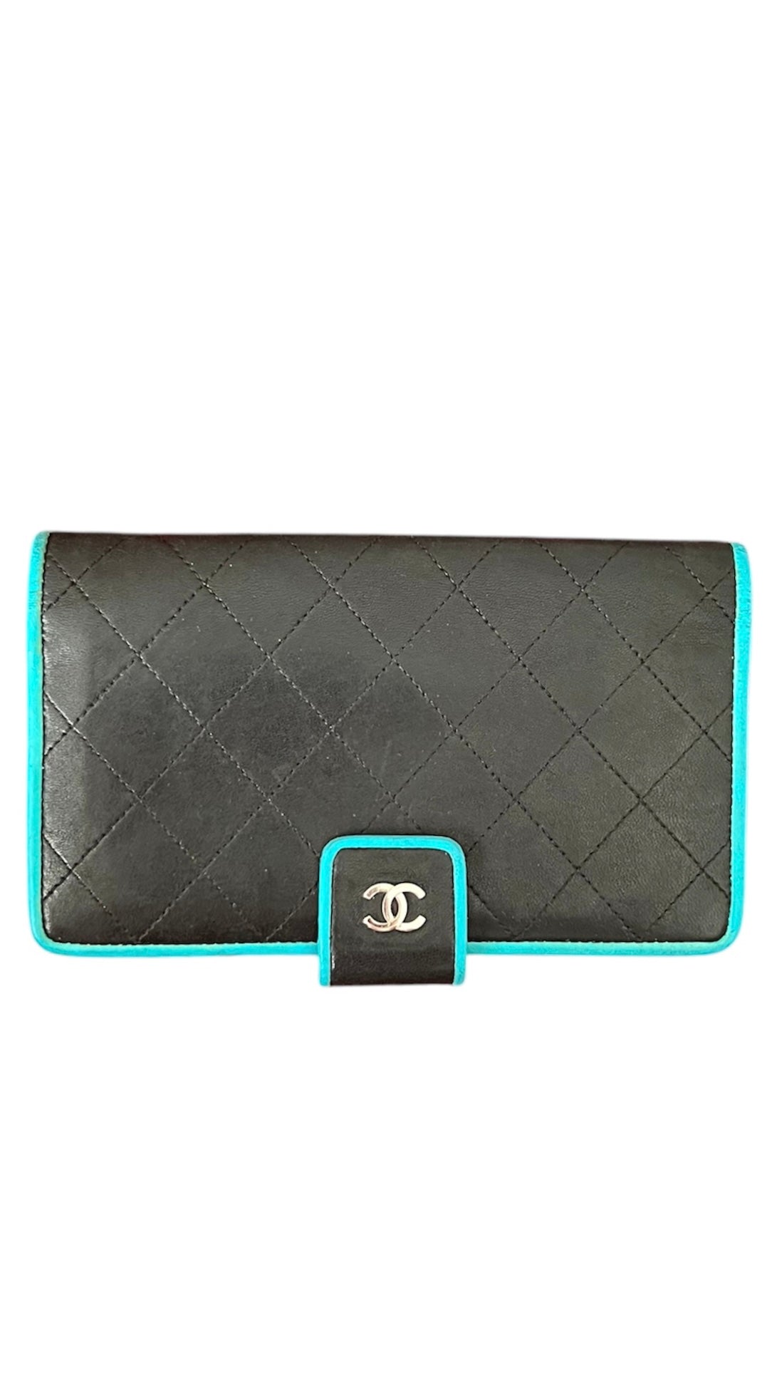 Chanel Black/Blue Quilted Lambskin Leather Long Wallet