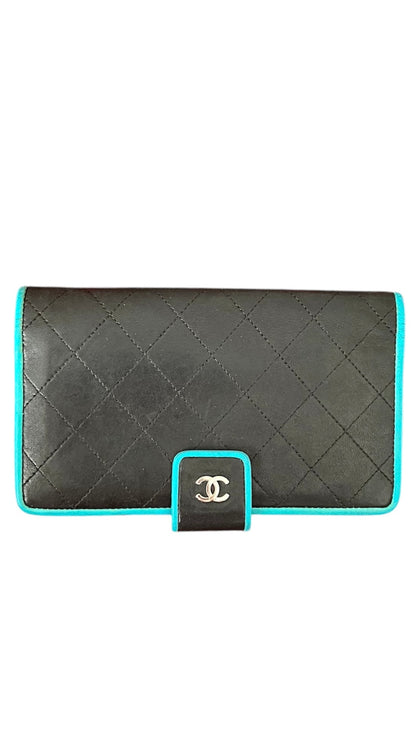 Chanel Black/Blue Quilted Lambskin Leather Long Wallet