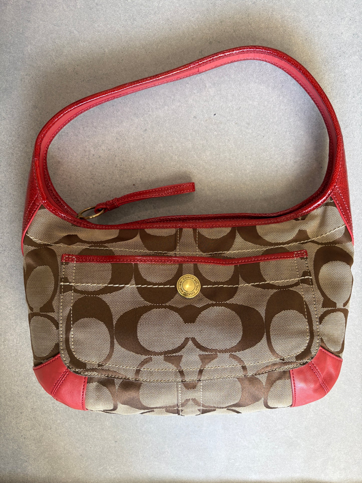 Coach Beige Monogram with Orange Trim Shoulder Bag